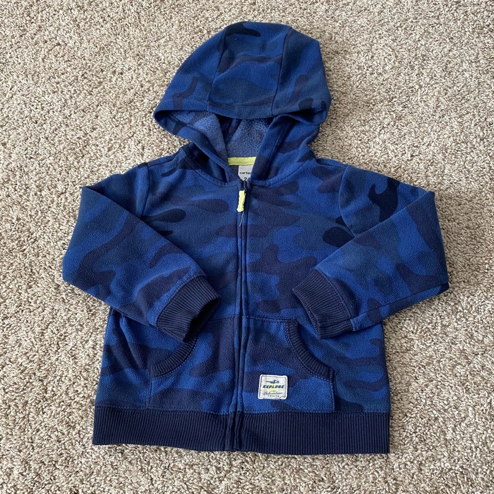 Carters toddler baby boy blue camo zip up jacket sweater size 24 months